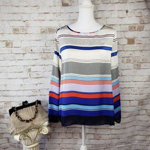 NWT The Limited Sz XL Blue White Striped Long Sleeve Light Pullover Blouse FLAW